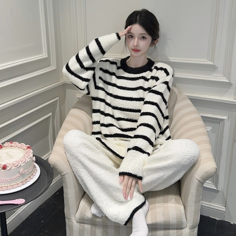 Cozy thick homewear stripe pajamas 2pcs set for women