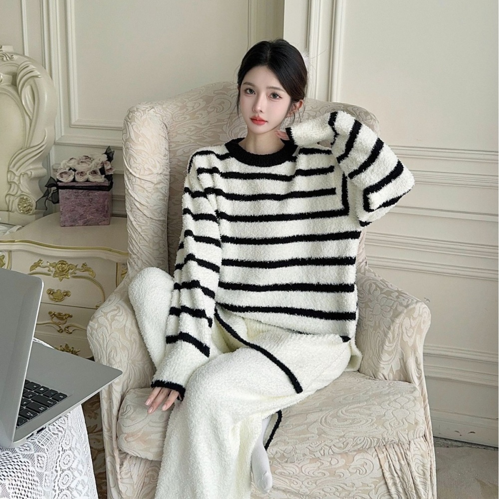 Cozy thick homewear stripe pajamas 2pcs set for women