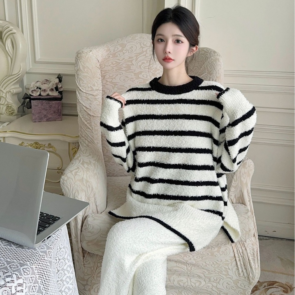 Cozy thick homewear stripe pajamas 2pcs set for women