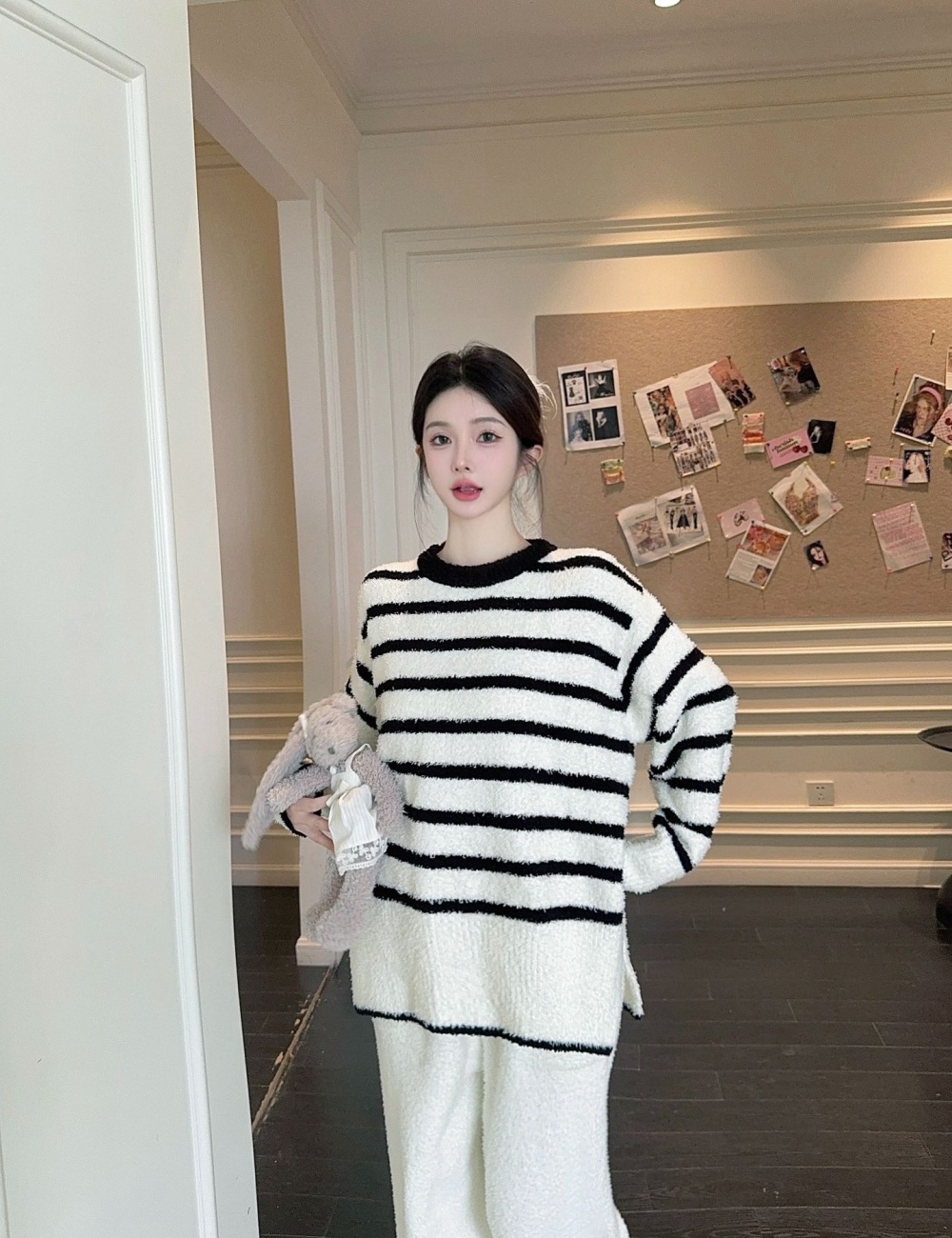 Cozy thick homewear stripe pajamas 2pcs set for women