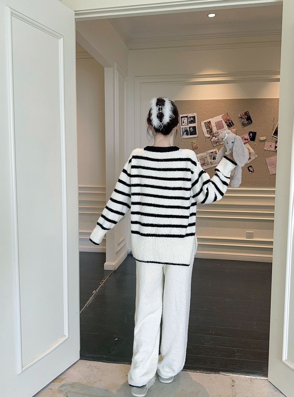 Cozy thick homewear stripe pajamas 2pcs set for women