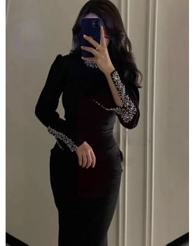 Rhinestone long dress autumn dress for women