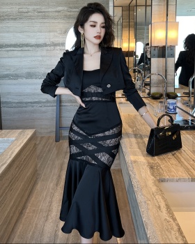 Long autumn business suit mermaid dress 2pcs set