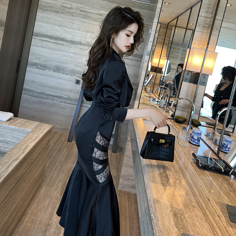 Long autumn business suit mermaid dress 2pcs set