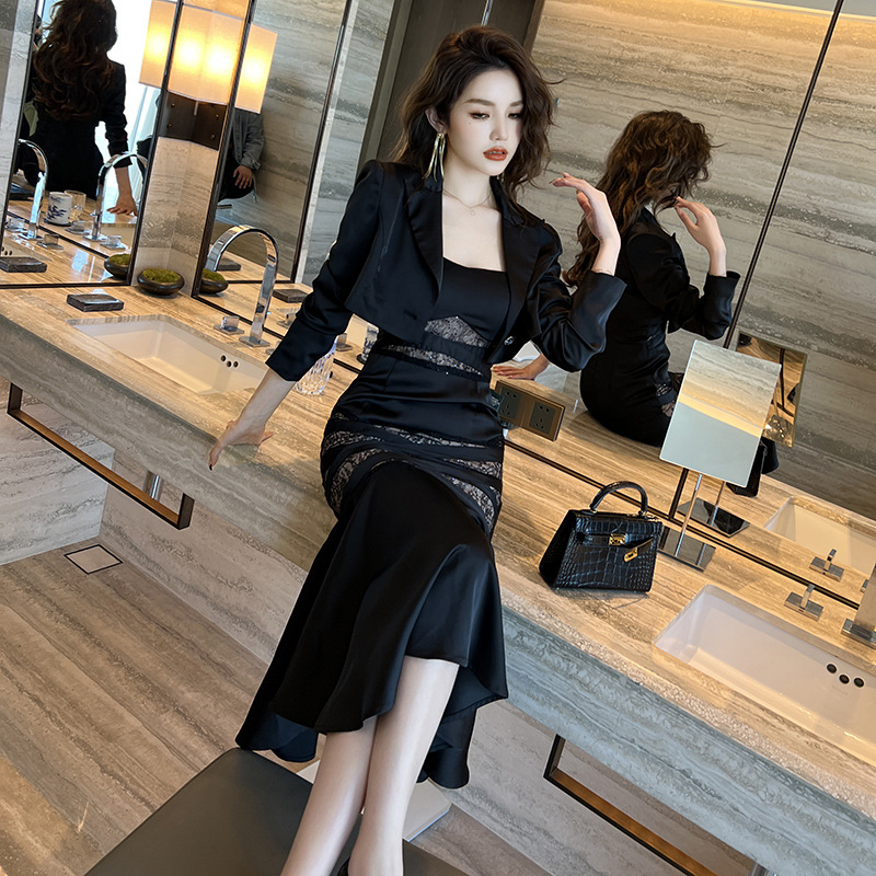 Long autumn business suit mermaid dress 2pcs set