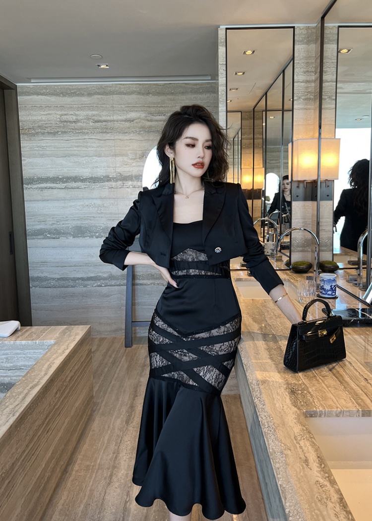 Long autumn business suit mermaid dress 2pcs set