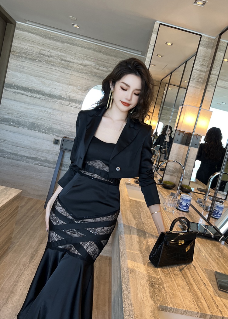 Long autumn business suit mermaid dress 2pcs set