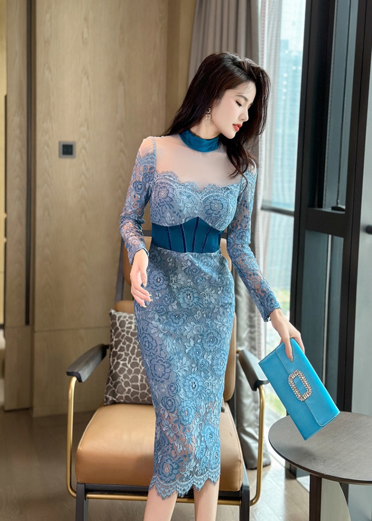 Lace France style long dress package hip dress