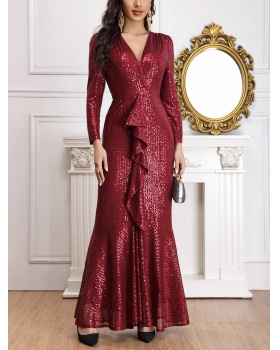 Temperament niche evening dress sequins host dress