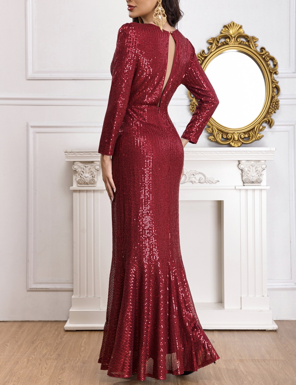 Temperament niche evening dress sequins host dress