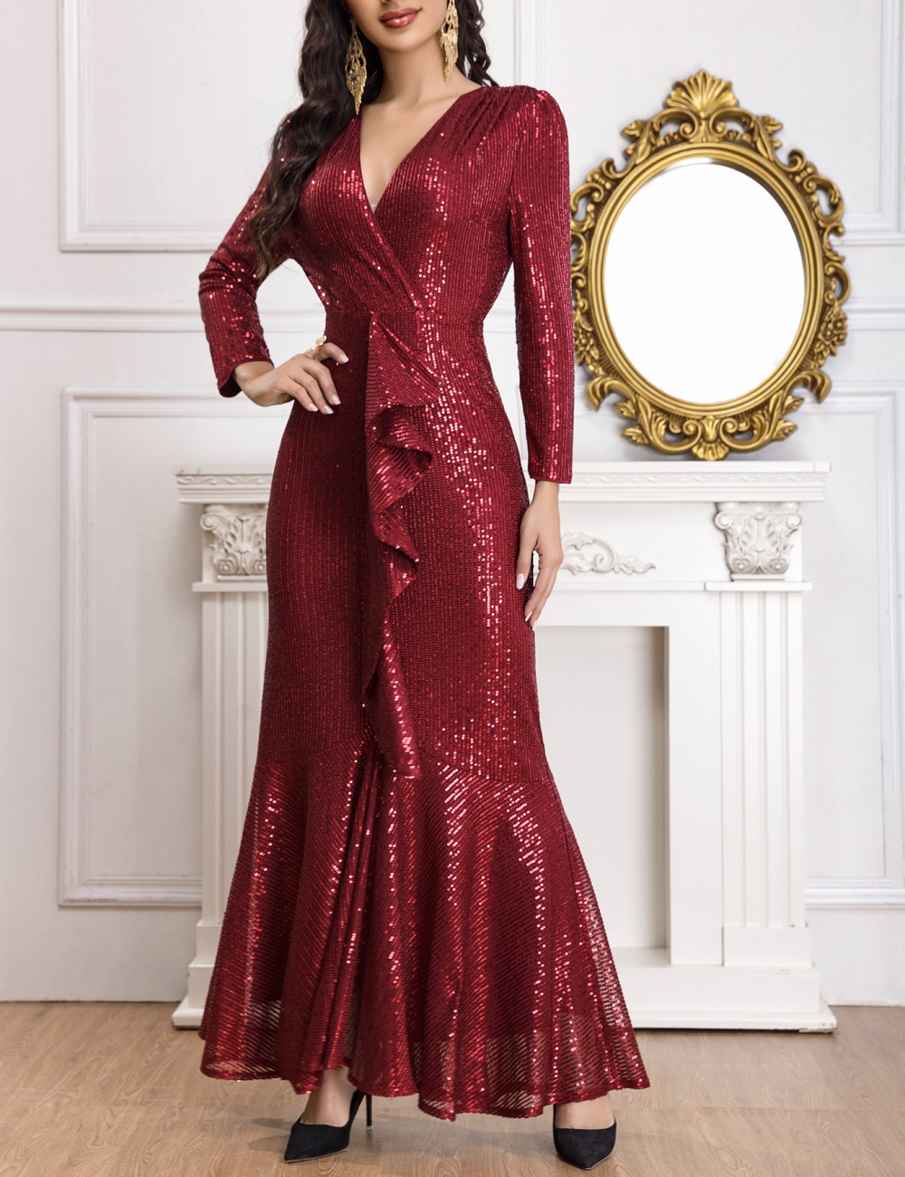 Temperament niche evening dress sequins host dress