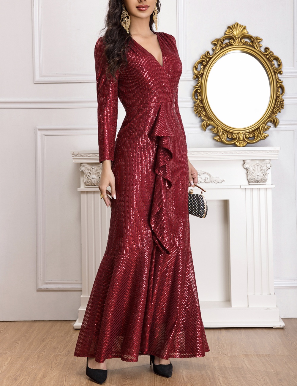 Temperament niche evening dress sequins host dress