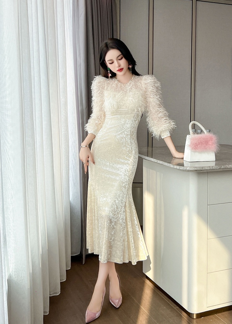 Temperament rhinestone elmo splice dress for women