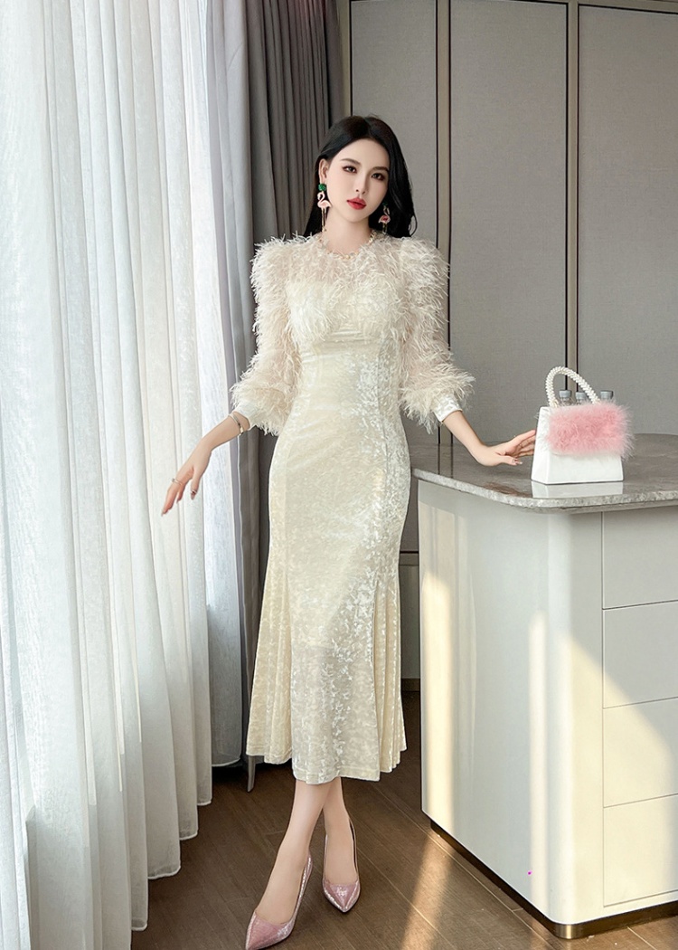 Temperament rhinestone elmo splice dress for women