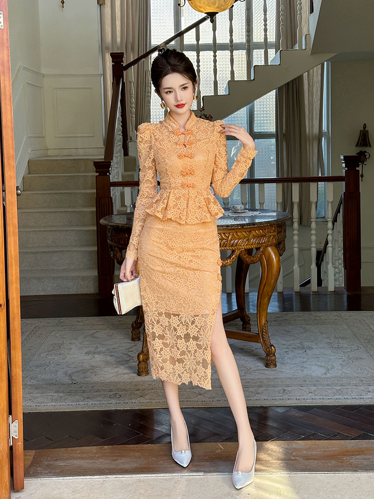 Package hip Pseudo-two cheongsam maiden dress for women