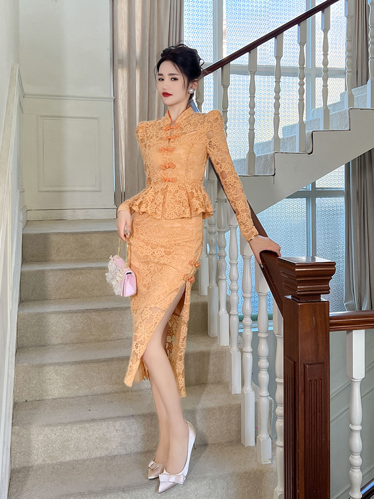 Package hip Pseudo-two cheongsam maiden dress for women