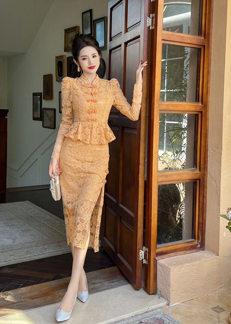 Package hip Pseudo-two cheongsam maiden dress for women