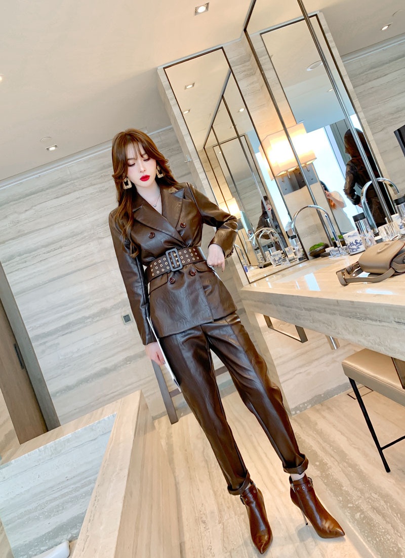 Slim pants pinched waist business suit 2pcs set