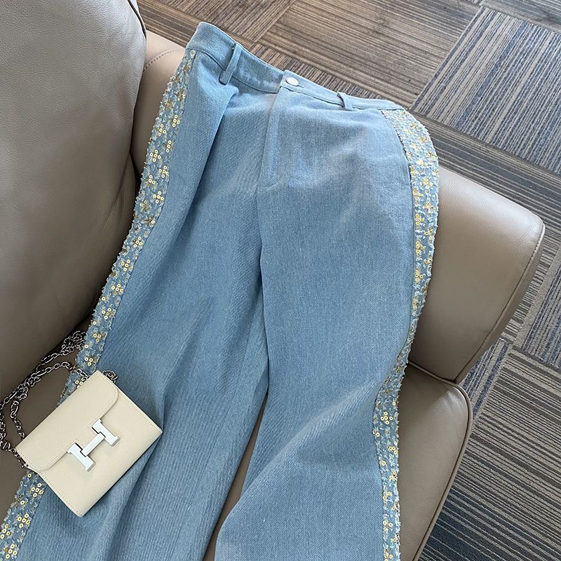 Western style pants wide leg pants 2pcs set for women