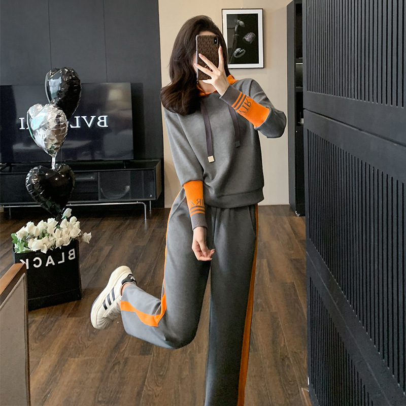 Casual Western style hoodie fashion pants 2pcs set for women