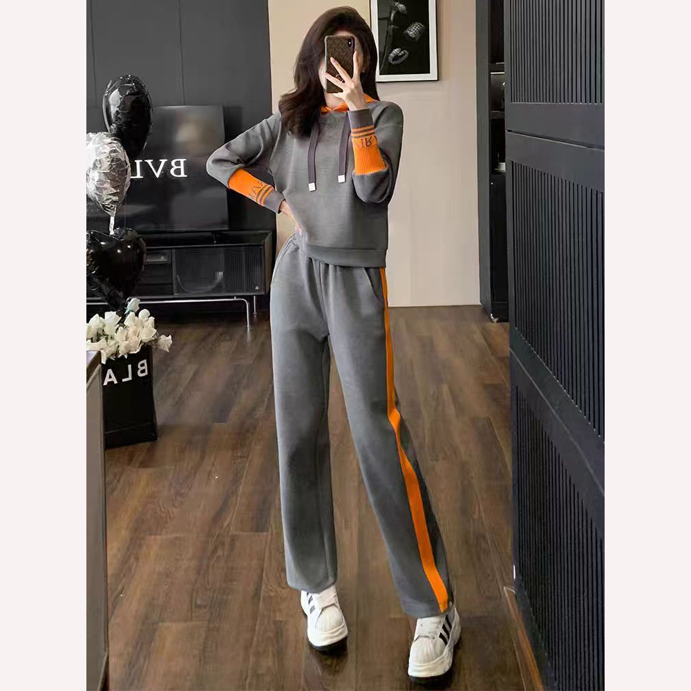 Casual Western style hoodie fashion pants 2pcs set for women