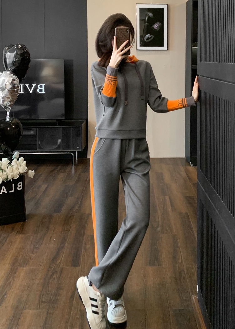 Casual Western style hoodie fashion pants 2pcs set for women