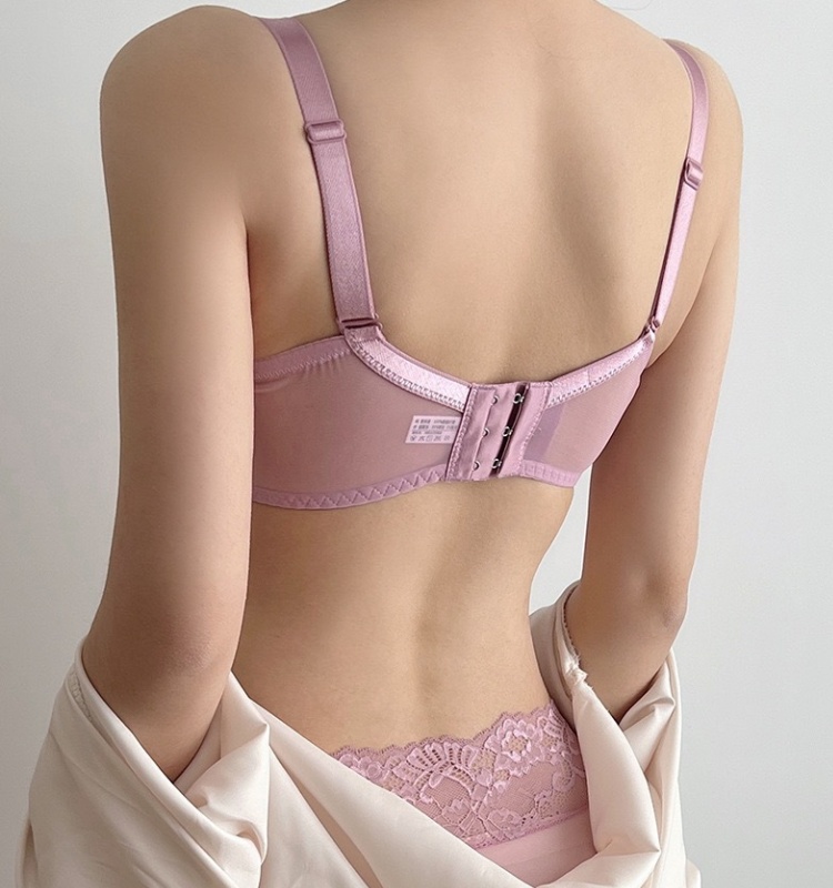 Pink gather underwear thin Bra a set for women