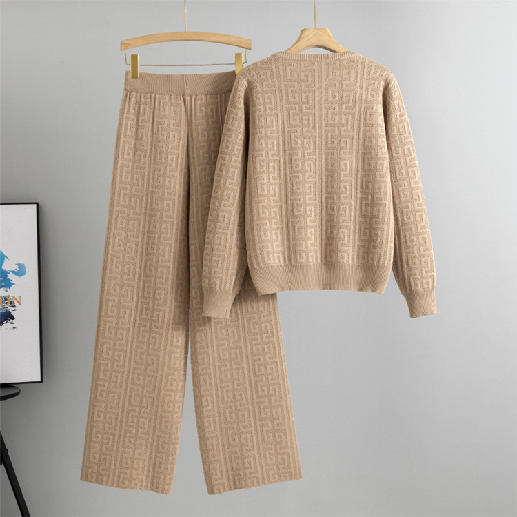 Fashion sweater knitted wide leg pants 2pcs set for women