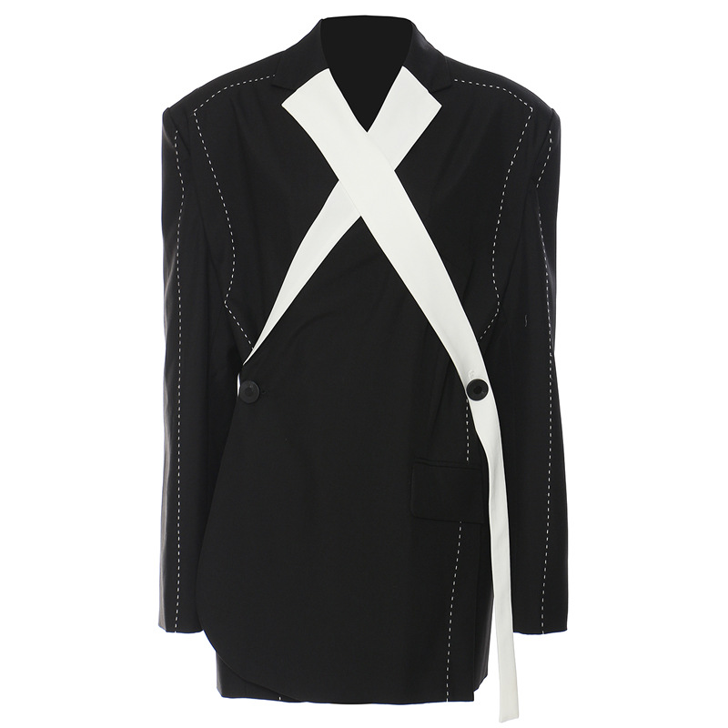 Black-white splice coat loose business suit