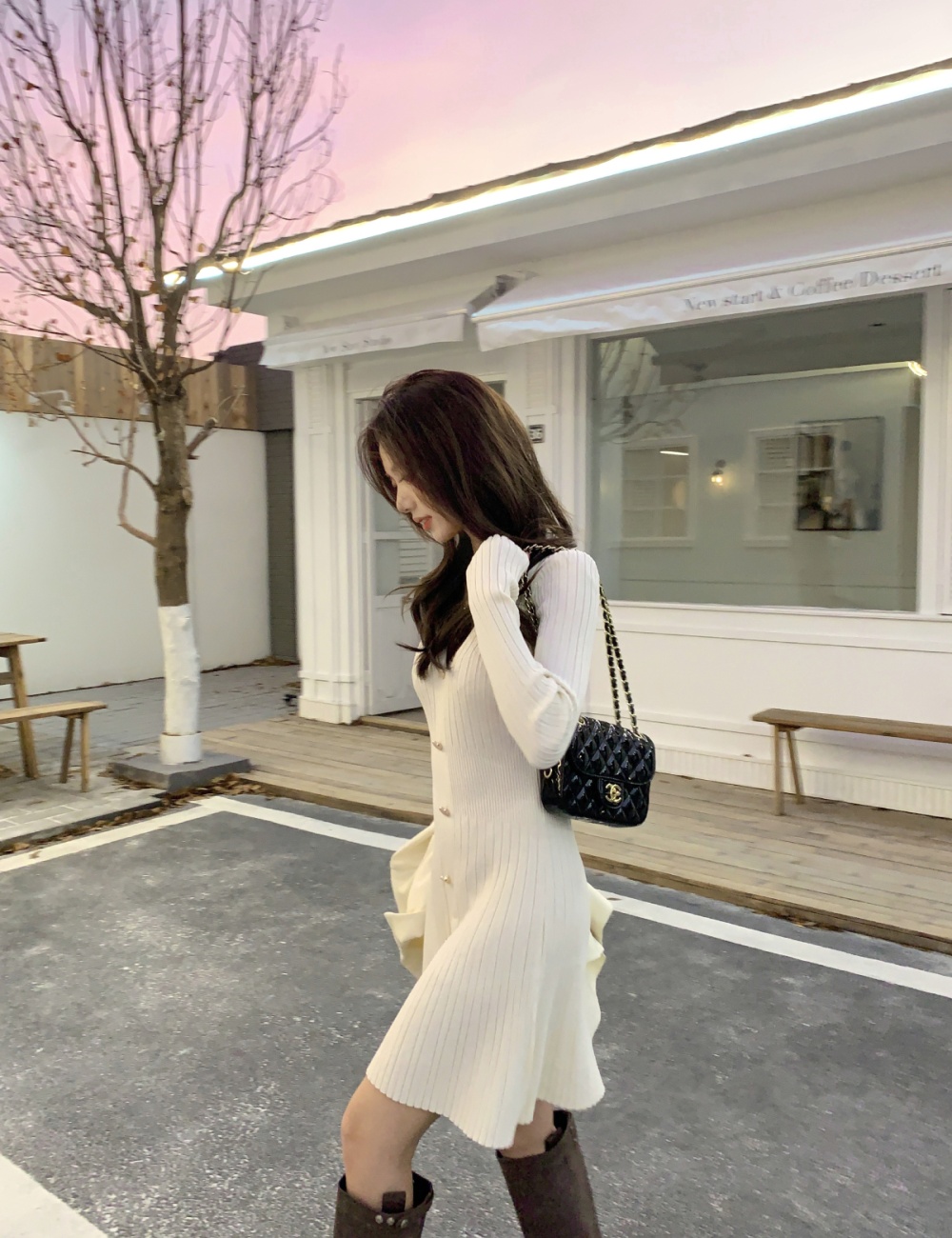 Slim knitted dress accent autumn and winter sweater dress