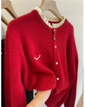 Wood ear wool coat beading knitted sweater for women