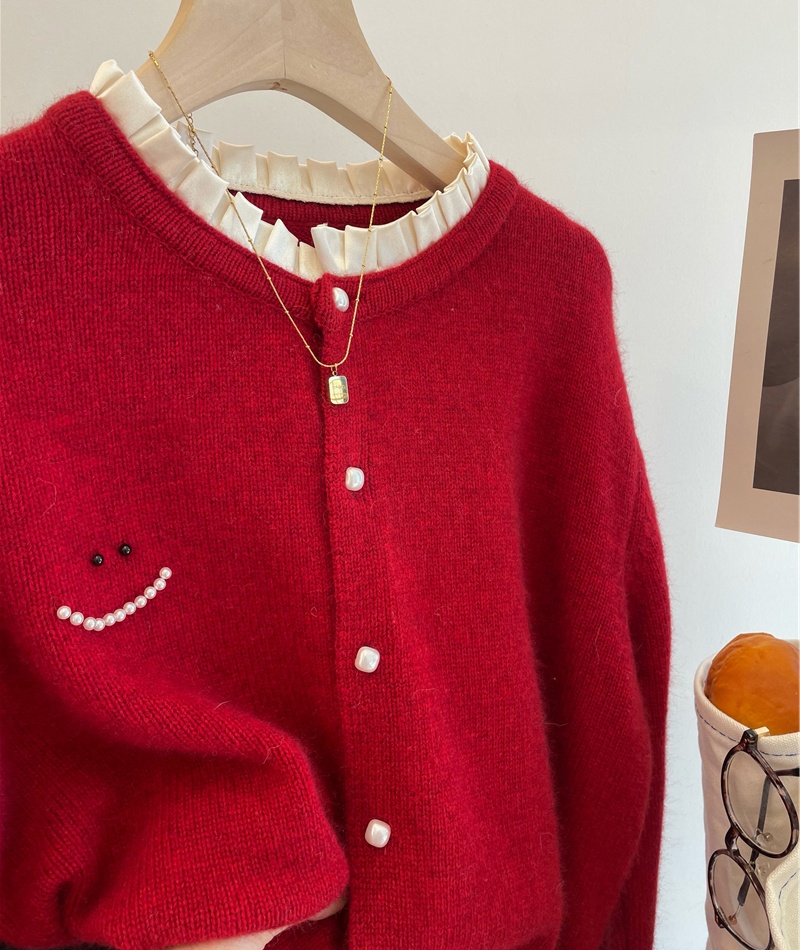 Wood ear wool coat beading knitted sweater for women