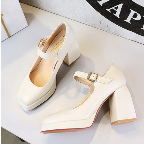 High-heeled belt buckle shoes retro platform for women