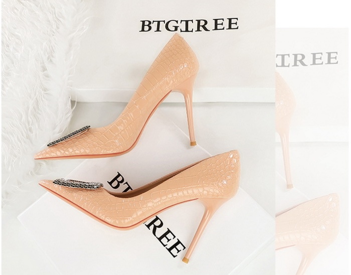 High-heeled pointed rhinestone low fine-root shoes