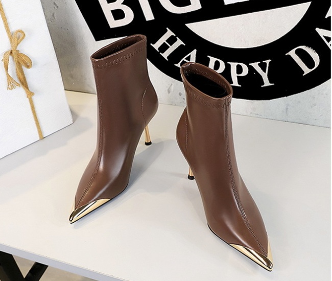 Pointed iron women's boots high-heeled winter short boots