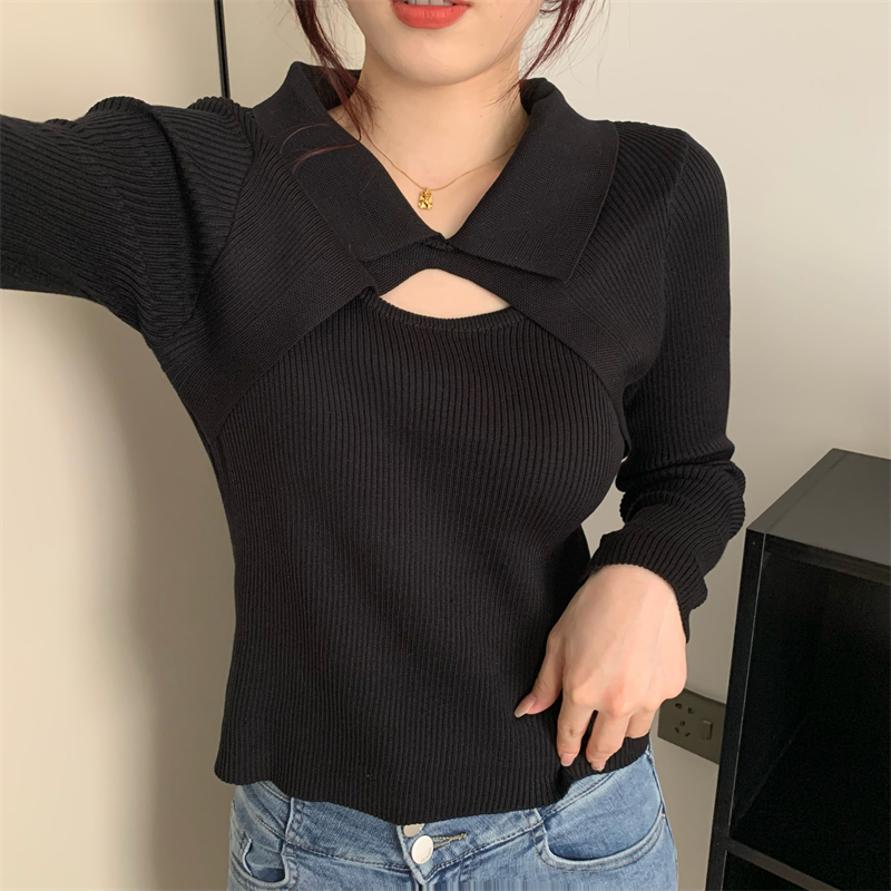 Korean style long sleeve tops hollow pullover sweater