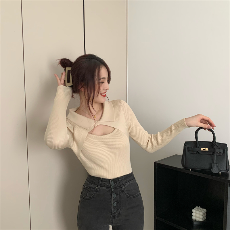 Korean style long sleeve tops hollow pullover sweater