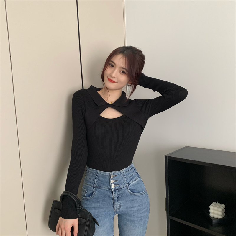 Korean style long sleeve tops hollow pullover sweater