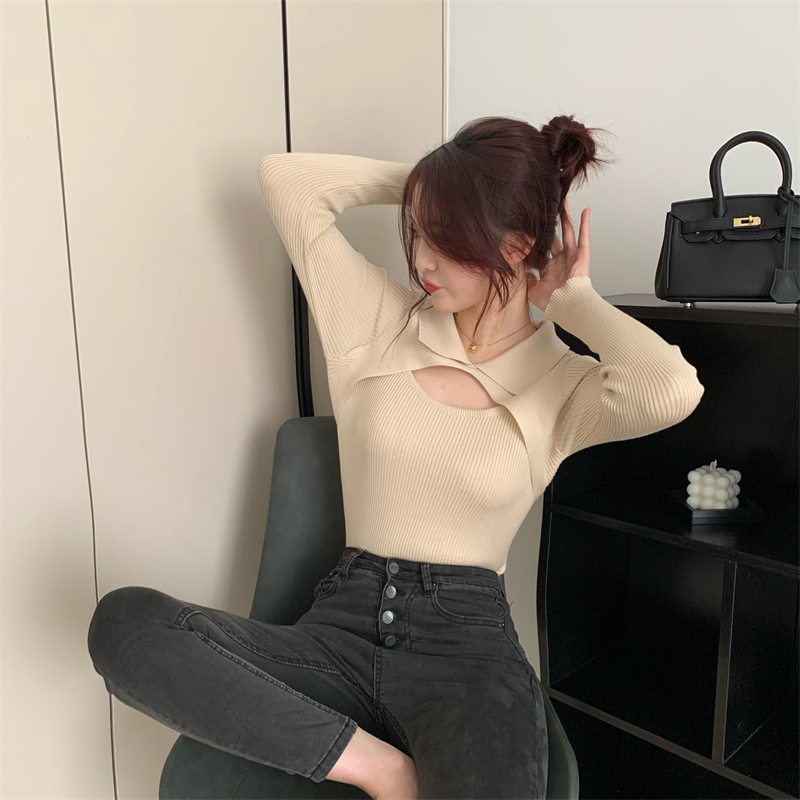 Korean style long sleeve tops hollow pullover sweater