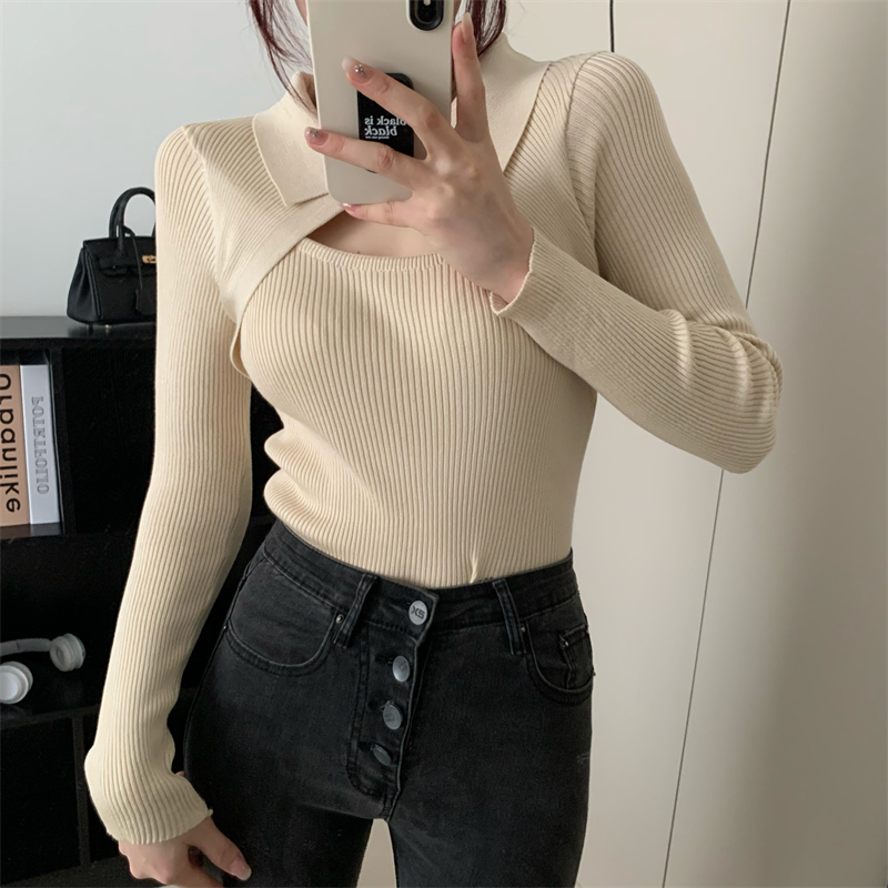 Korean style long sleeve tops hollow pullover sweater