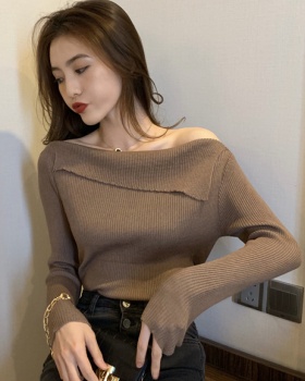 Nightclub strapless tops clavicle long sleeve sweater