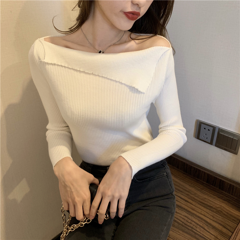 Nightclub strapless tops clavicle long sleeve sweater