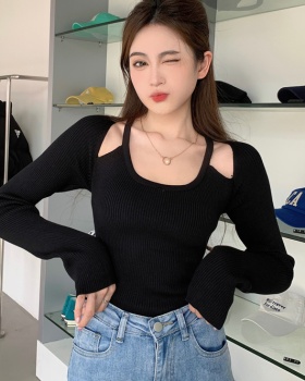 Slim pure bottoming shirt all-match clavicle tops for women