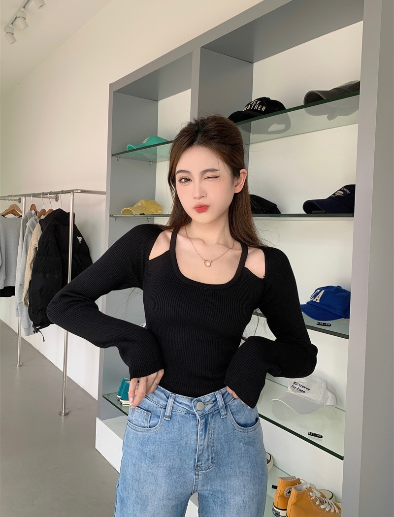 Slim pure bottoming shirt all-match clavicle tops for women