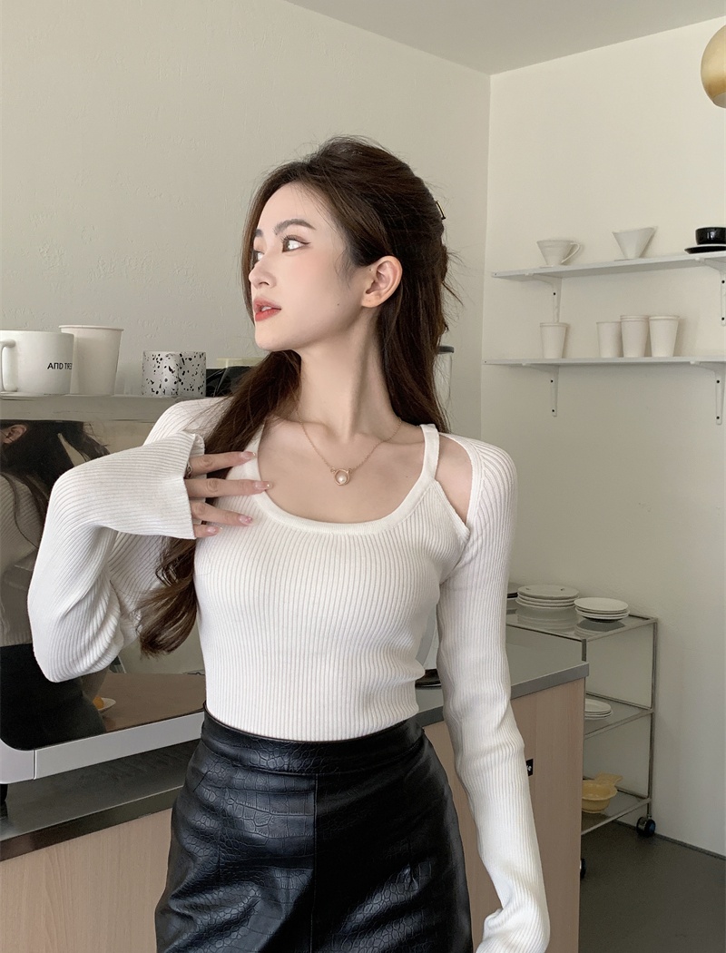 Slim pure bottoming shirt all-match clavicle tops for women