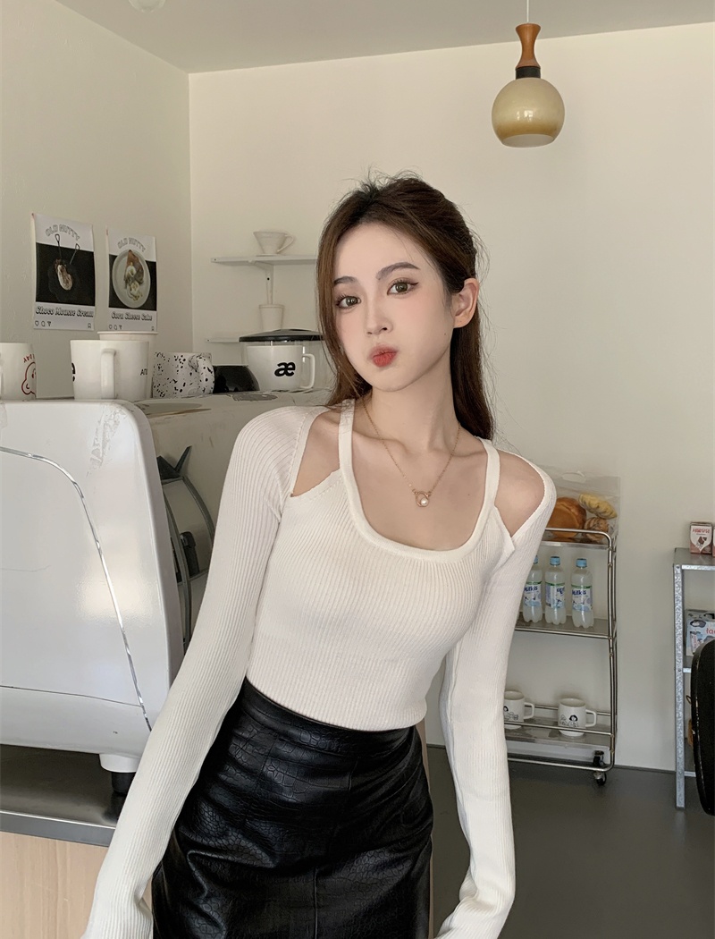 Slim pure bottoming shirt all-match clavicle tops for women