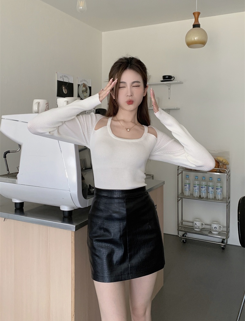 Slim pure bottoming shirt all-match clavicle tops for women