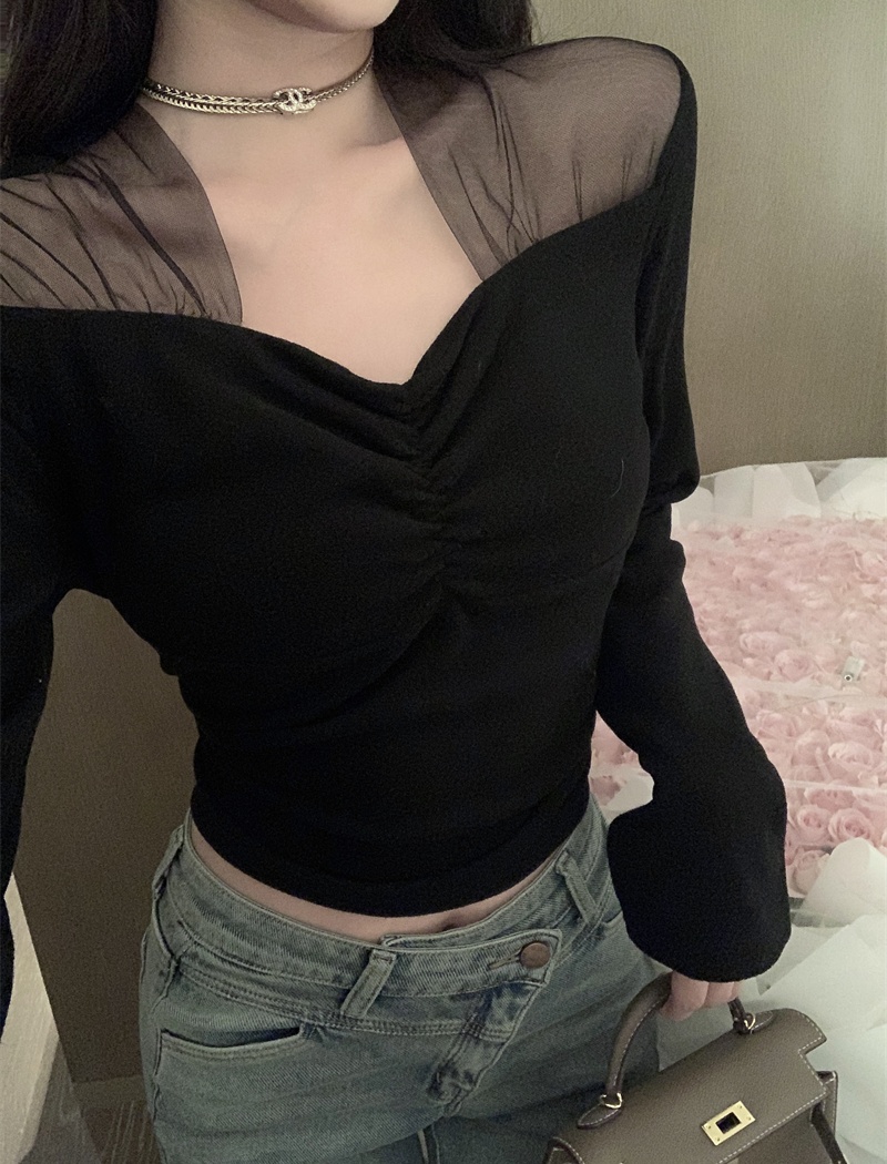 France style tender bottoming shirt sexy sueding tops