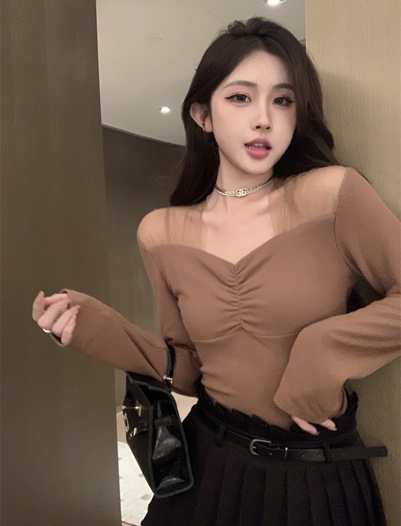 France style tender bottoming shirt sexy sueding tops