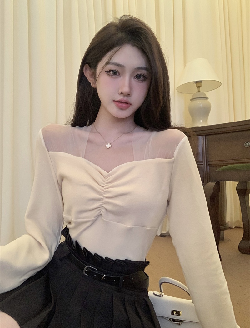 France style tender bottoming shirt sexy sueding tops